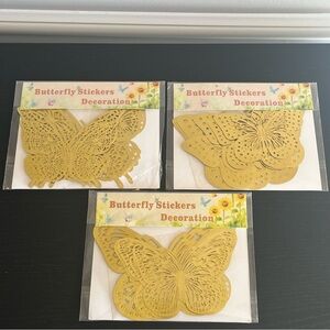 3D Butterfly Stickers Decoration Gold 36 Pc 3 Styles 3 Sizes Wall Door Window